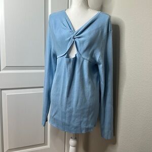 Cato Long Sleeve Stretch Twist Keyhole Spring Sweater Side 22/24W Steel Blue